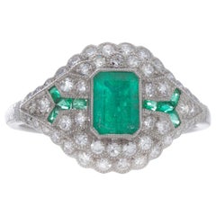 Platinum Art Deco Inspired Emerald and Diamond Ring