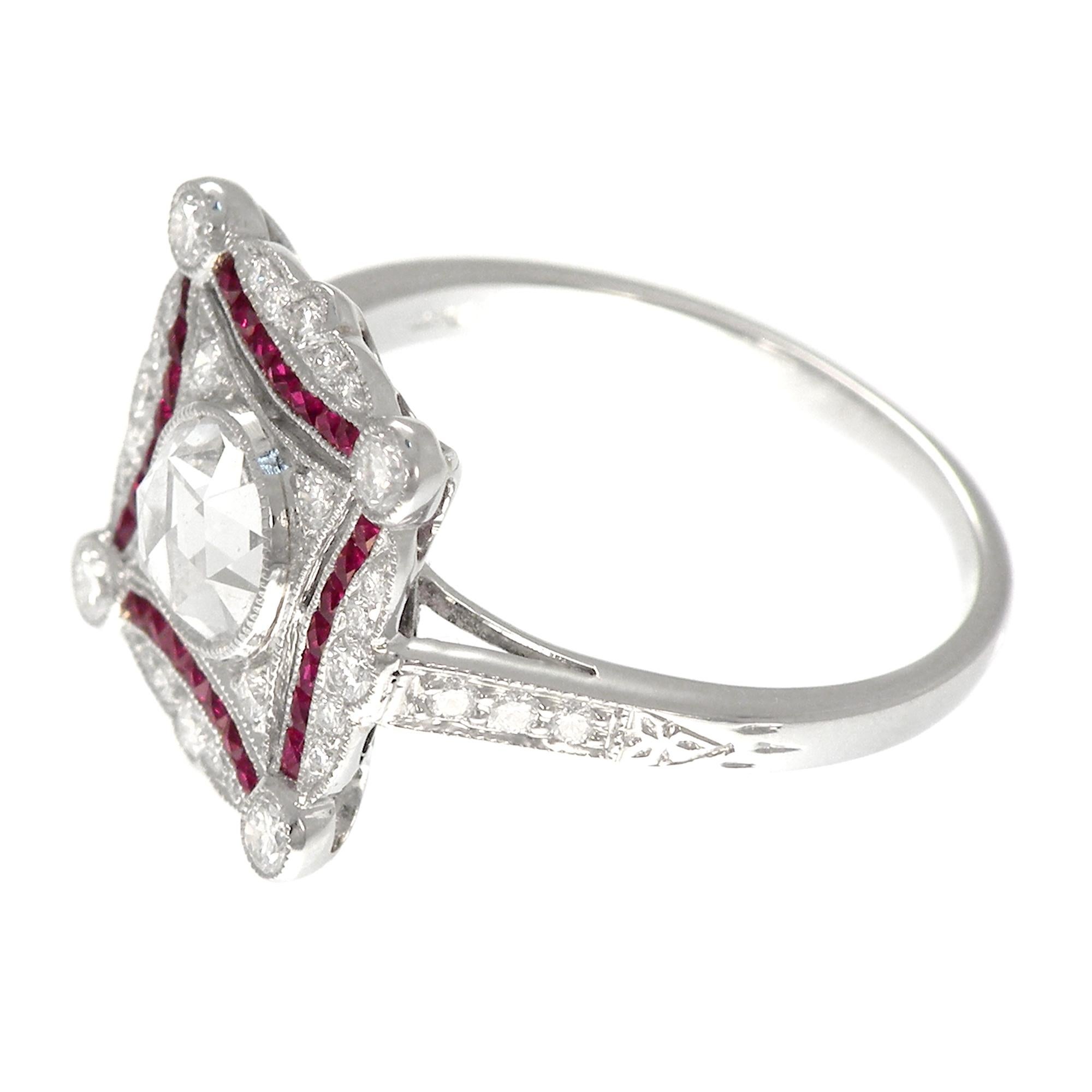 Platinum Art Deco Inspired Ruby and Diamond Ring For Sale 1
