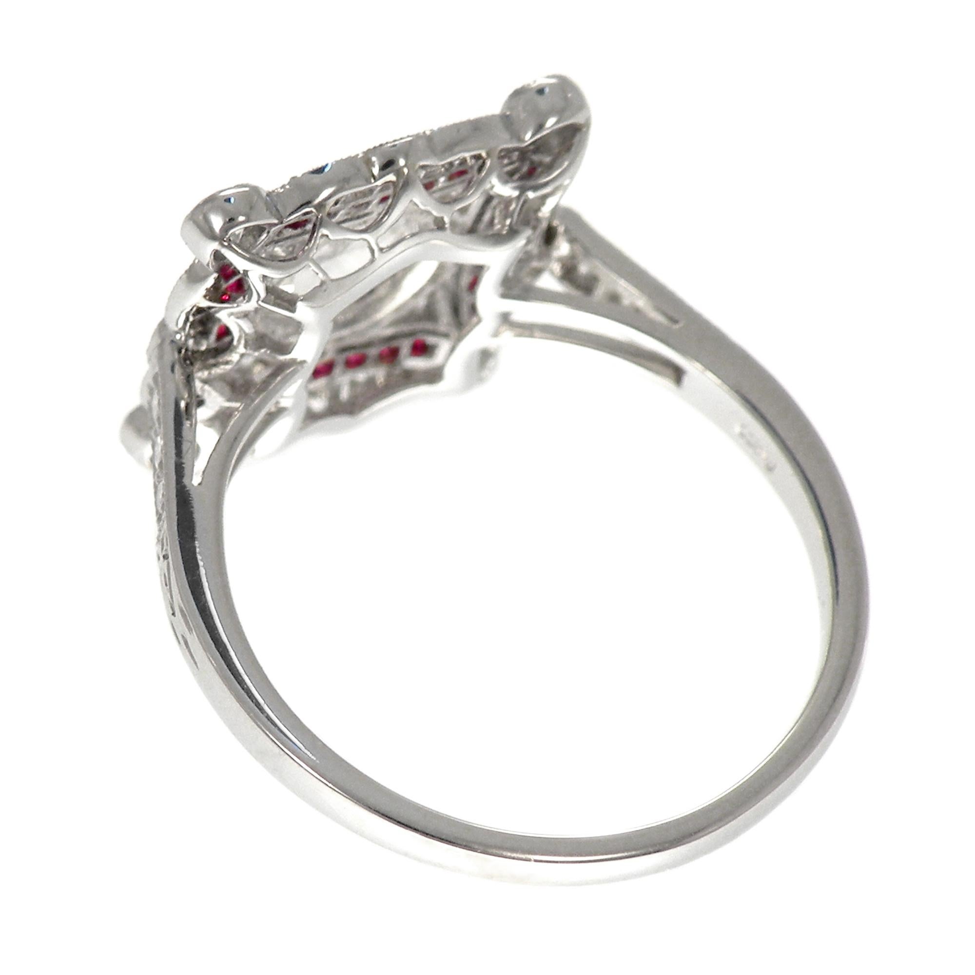 Platinum Art Deco Inspired Ruby and Diamond Ring For Sale 2