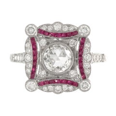 Platinum Art Deco Inspired Ruby and Diamond Ring