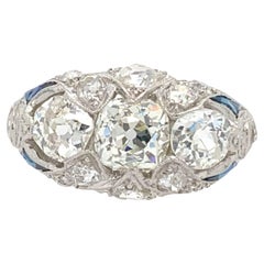 Platinum Art Deco Mine Cut Diamond And Sapphire Ring