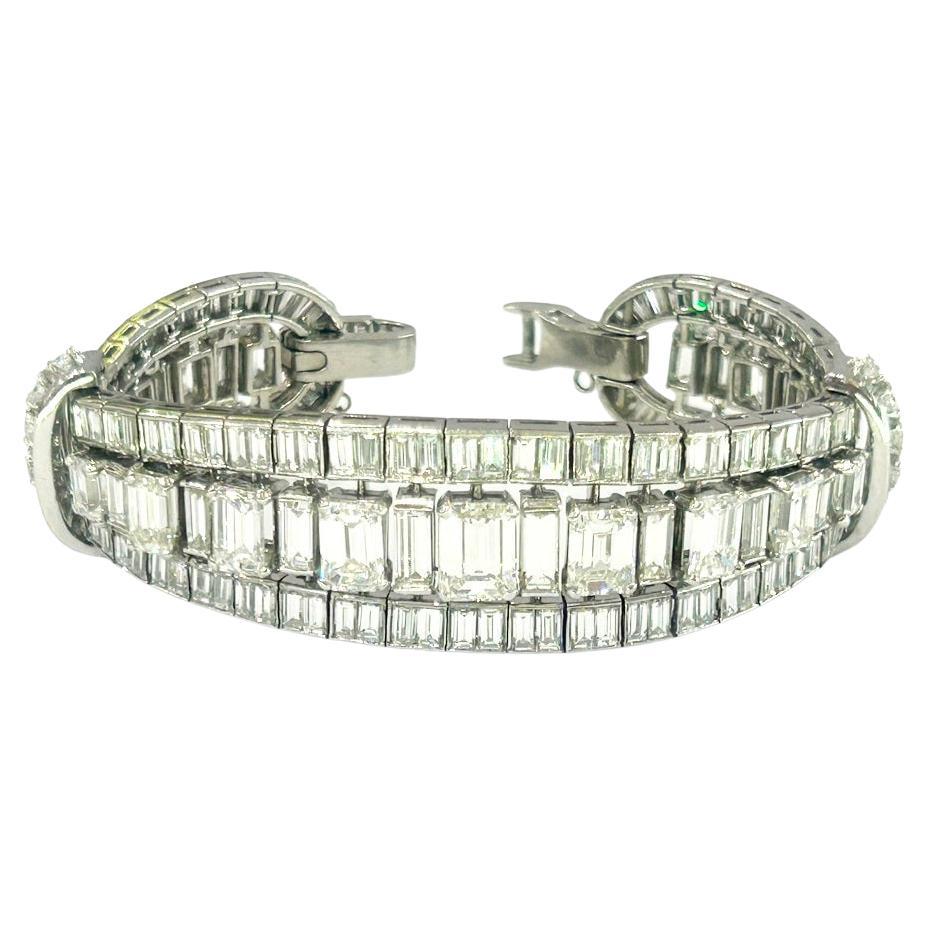 Platin Art-Deco Mixed-Cut Diamantarmband Apx. 35,00 Karat