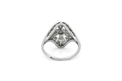 Platinum Art Deco Natural Diamond Filigree Cocktail Ring