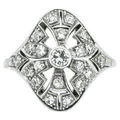 Antique Platinum Art Deco Natural Diamond Filigree Cocktail Ring
