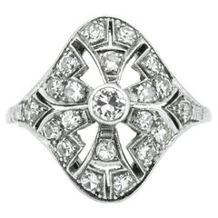 Platinum Art Deco Natural Diamond Filigree Cocktail Ring