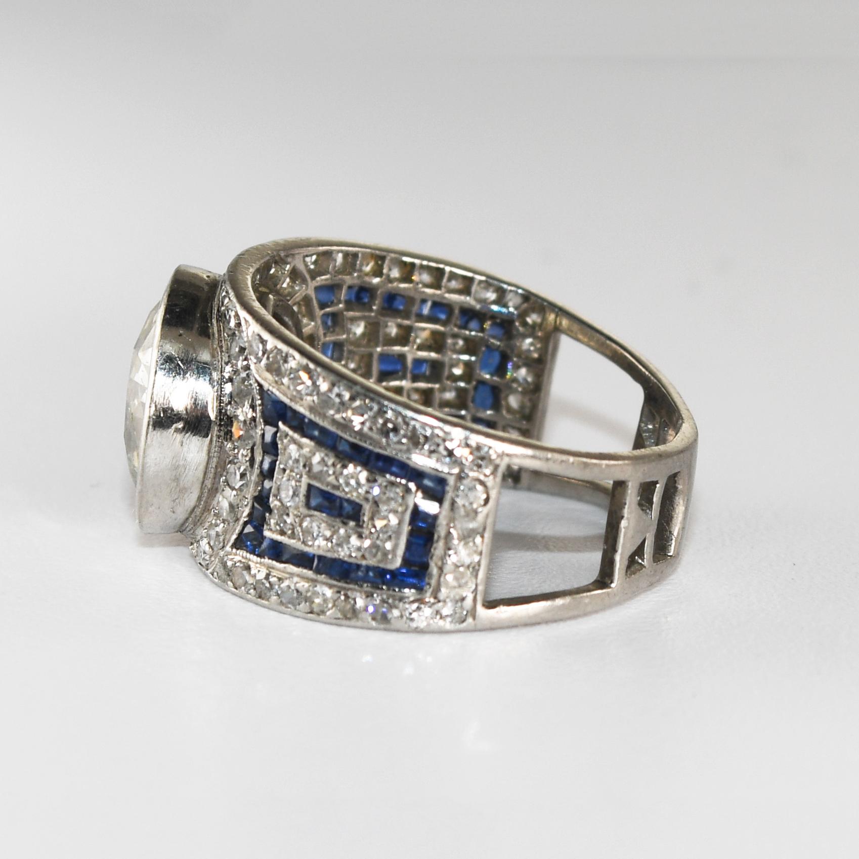 da uomo o donna Anello in platino Art Deco con diamante vecchio taglio euro da 2,75 carati in vendita