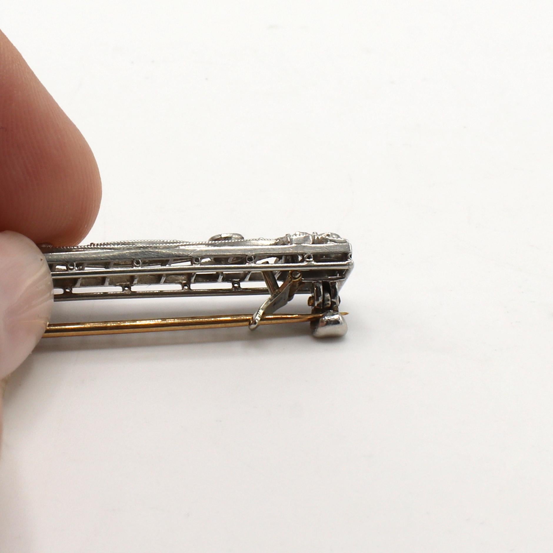 Platinum Art Deco Old European Cut Natural Diamond Bar Pin Brooch Pin For Sale 3