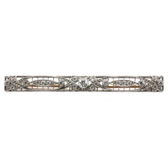 Platinum Art Deco Old European Cut Diamond Bar Pin Brooch Pin
