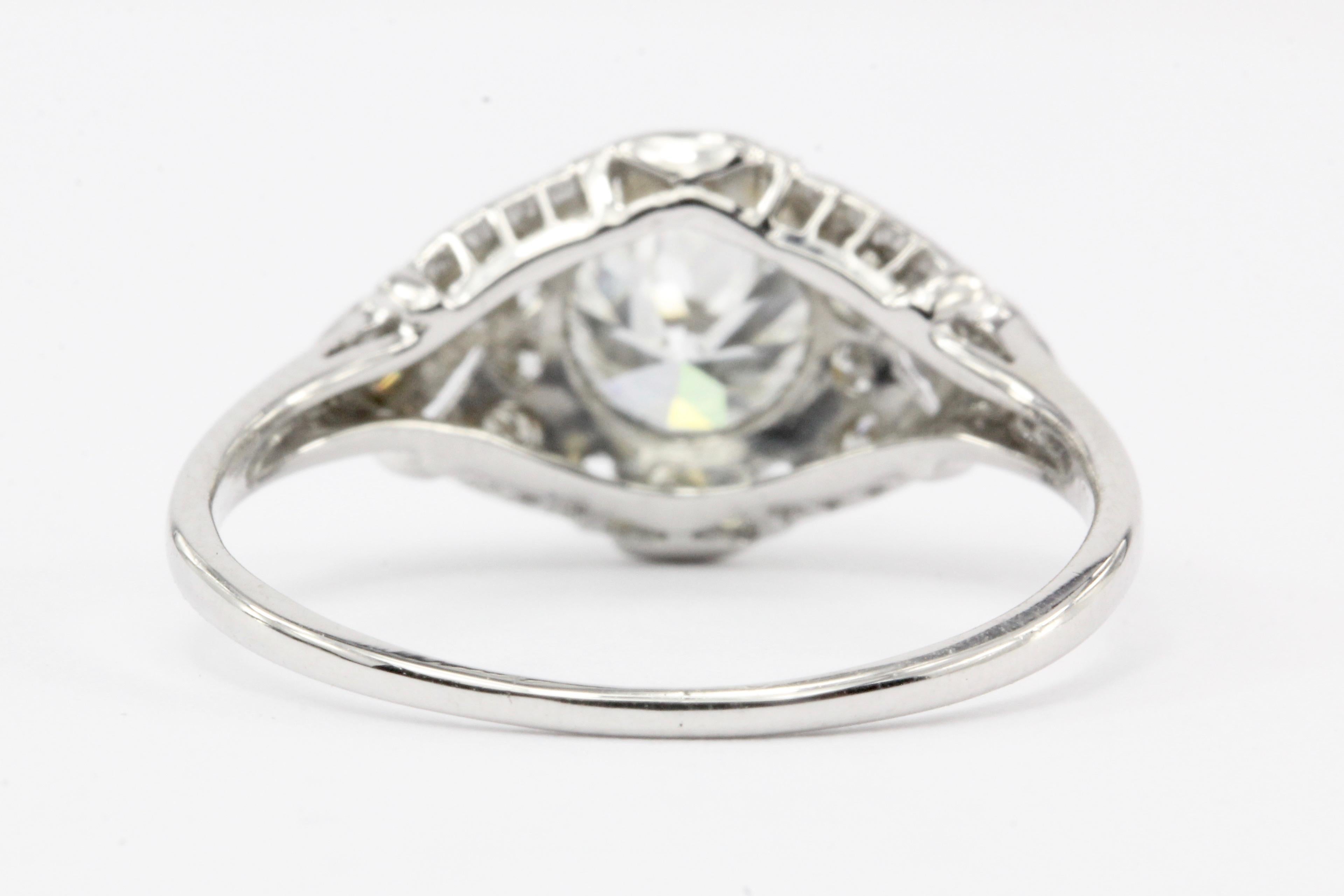 Women's Platinum Art Deco Old European Cut Diamond Engagement Ring, circa 1920s
