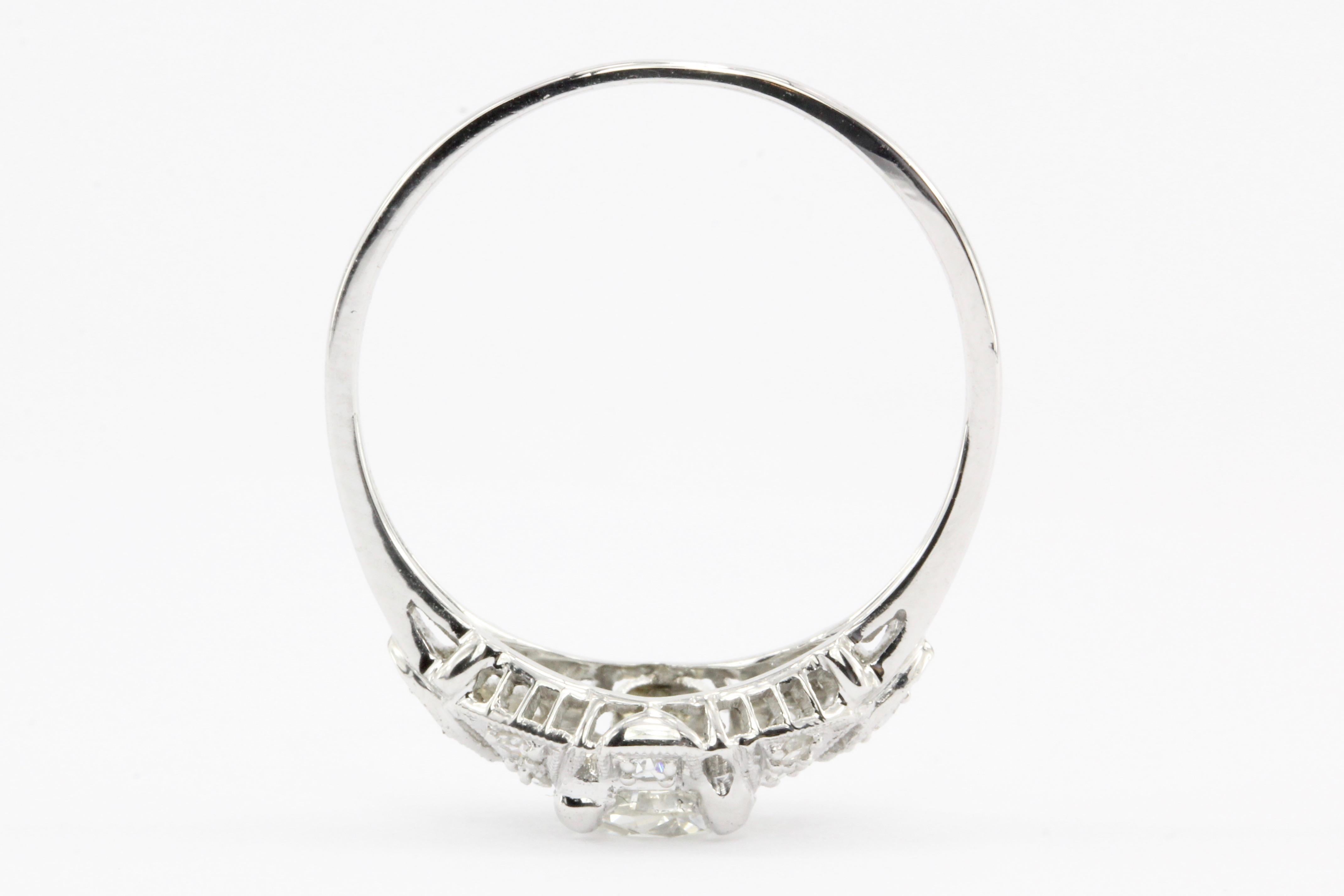 Platinum Art Deco Old European Cut Diamond Engagement Ring, circa 1920s 1