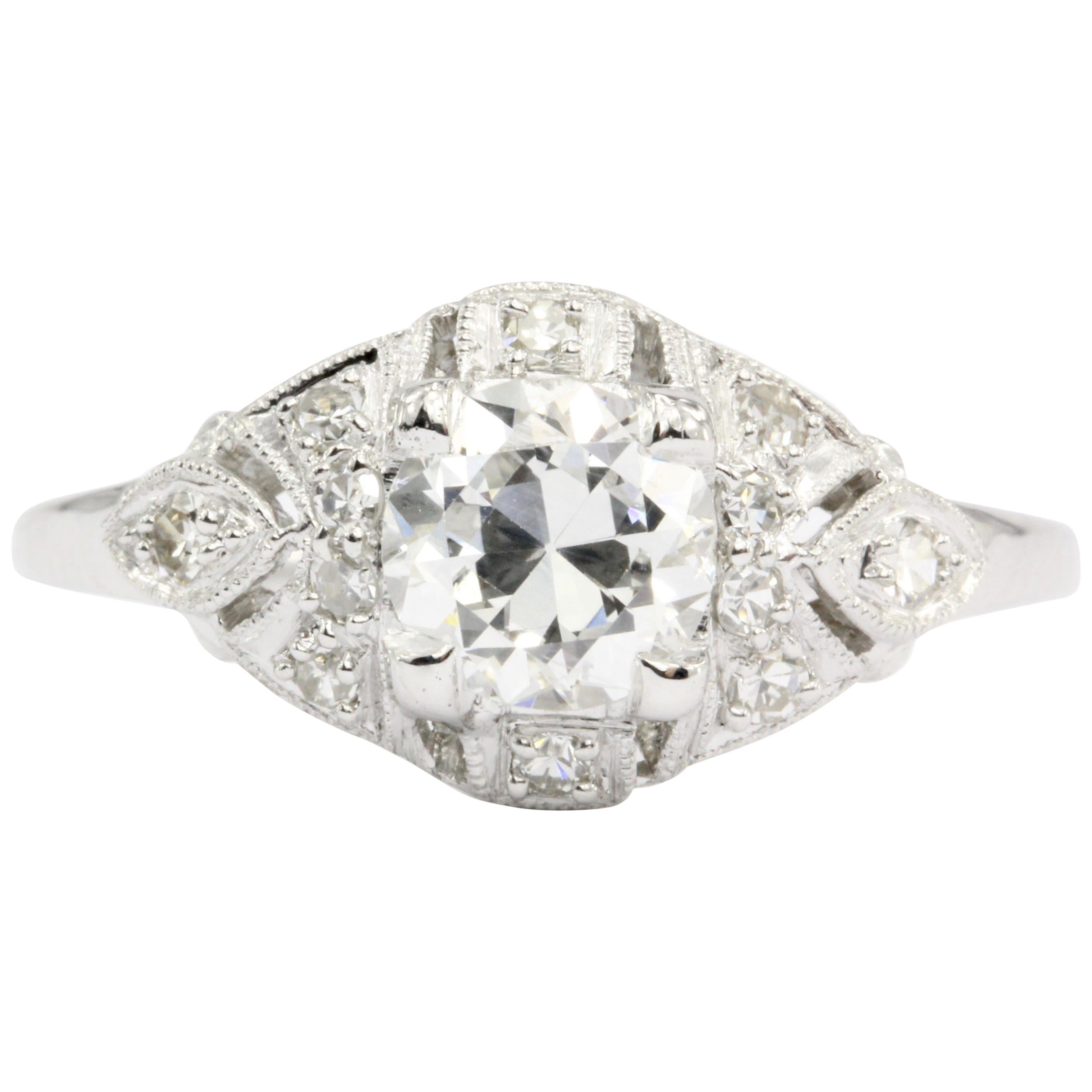 Platinum Art Deco Old European Cut Diamond Engagement Ring, circa 1920s