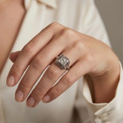Platinum Art Deco Old European Cut Diamond Filigree Ring