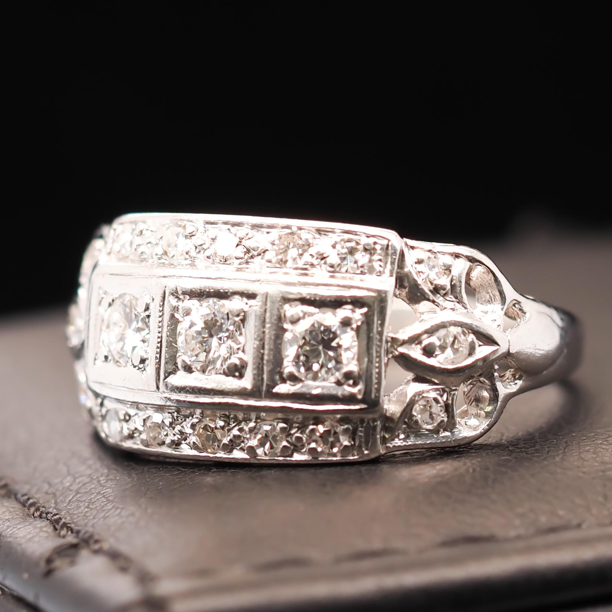 Contemporary Platinum Art Deco Old European Diamond Engagement Ring For Sale