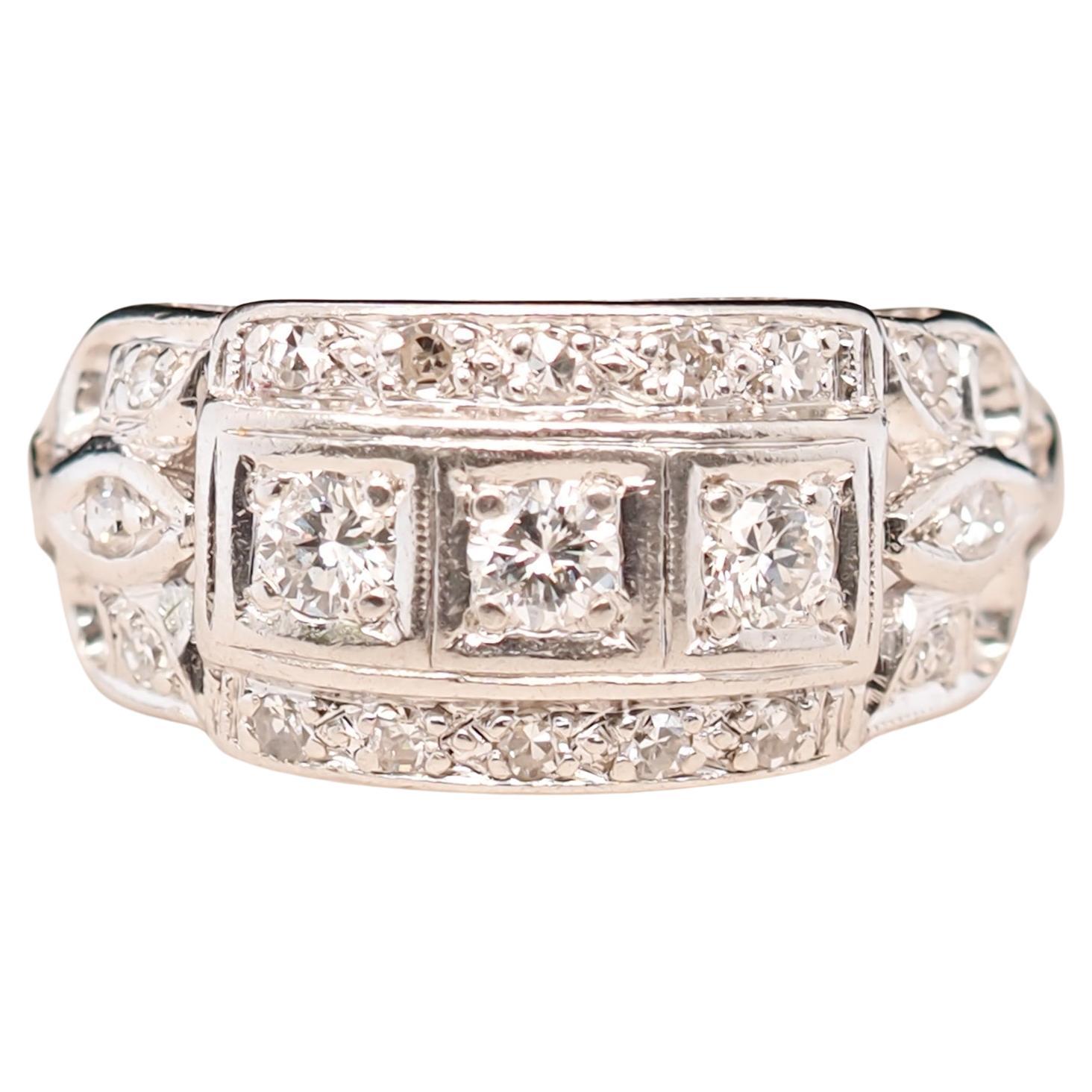 Platinum Art Deco Old European Diamond Engagement Ring For Sale