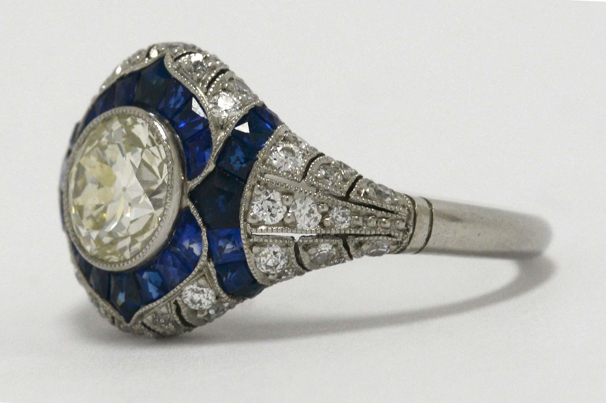 Old European Diamond Engagement Ring French Cut Sapphires (Alteuropäischer Schliff)
