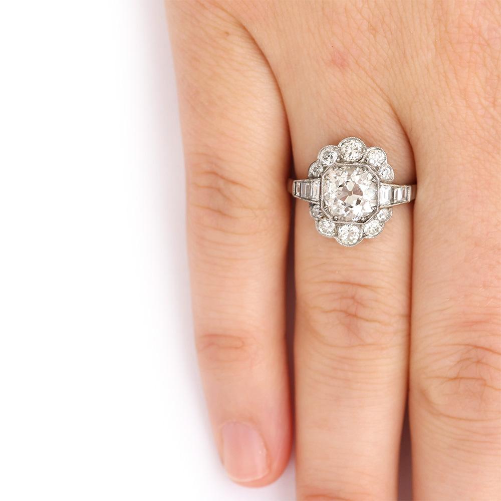 2.55 Carat Old Mine Cut Platinum Diamond Cluster Art Deco Engagement Ring c.1920 7