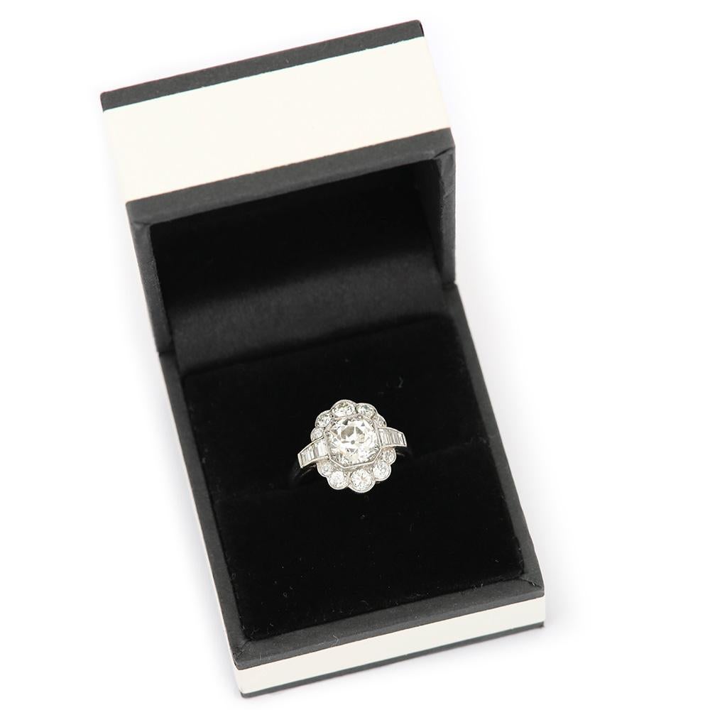 2.55 Carat Old Mine Cut Platinum Diamond Cluster Art Deco Engagement Ring c.1920 8