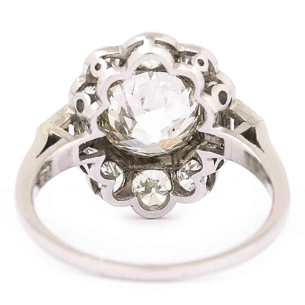 2.55 Carat Old Mine Cut Platinum Diamond Cluster Art Deco Engagement Ring c.1920 3