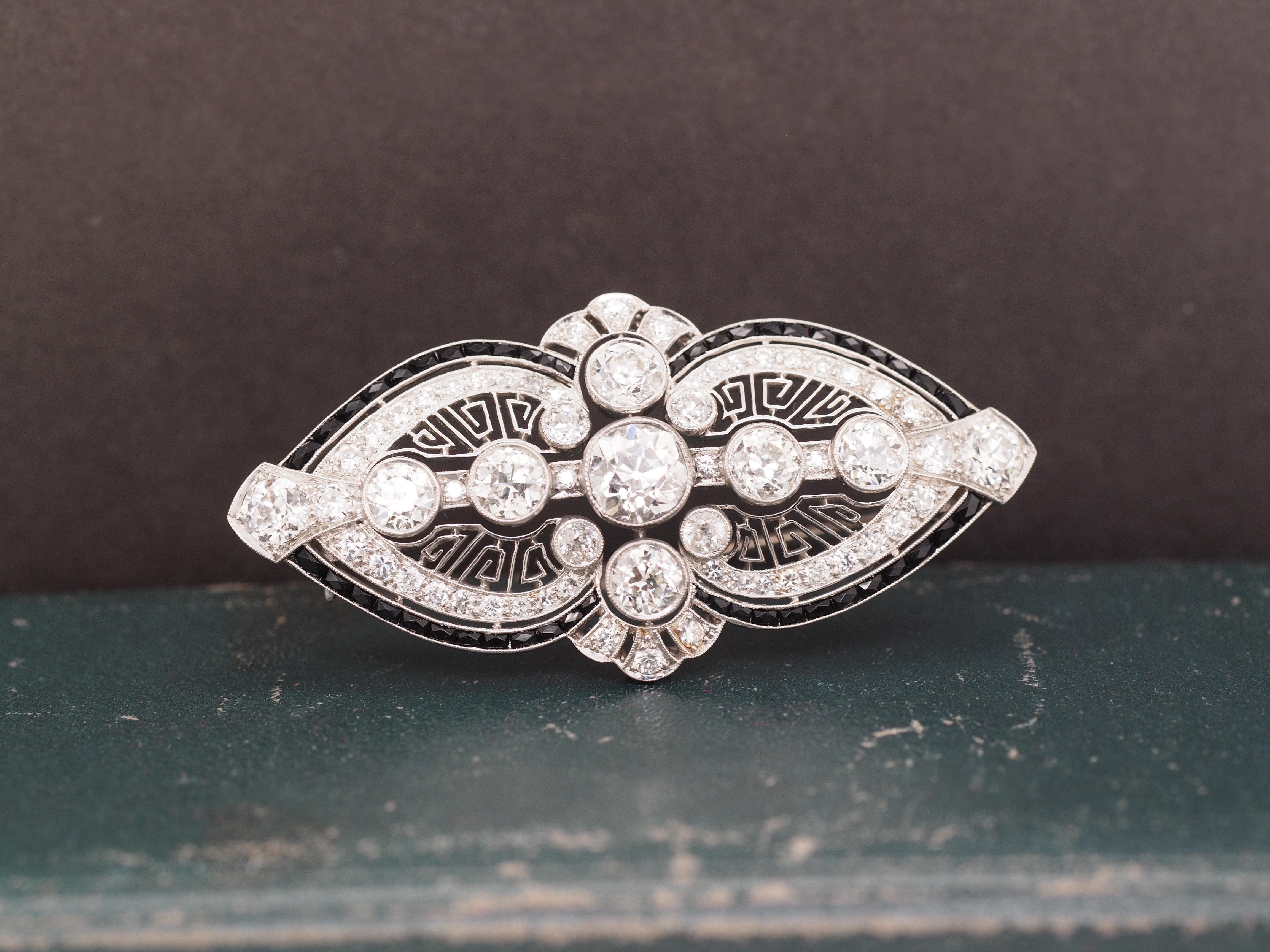 Year: 1920s
Item Details:
Metal Type: Platinum [Hallmarked, and Tested]
Weight: 16.5 grams
Center Diamond Details:
GIA Report# : 52229844958
Weight: 1.74
Cut: Old Mine Brilliant
Color: J
Clarity: SI1
Side Diamond Details:
Weight: 5.26ct total