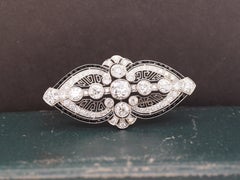 Platinum Art Deco Onyx & 7.00ct Old Mine Cut Diamond Brooch Brooch