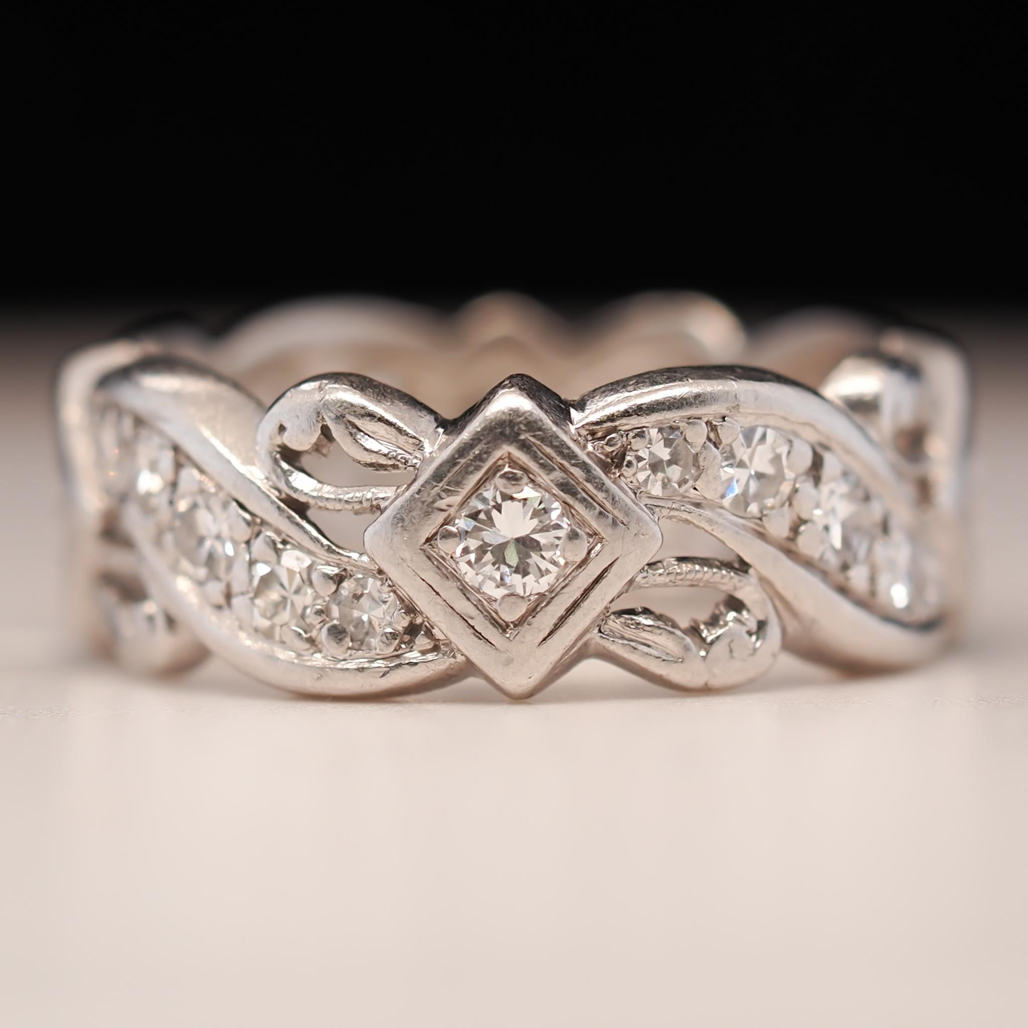 Platinum Art Deco Ornate Diamond Eternity Wedding Band For Sale 3