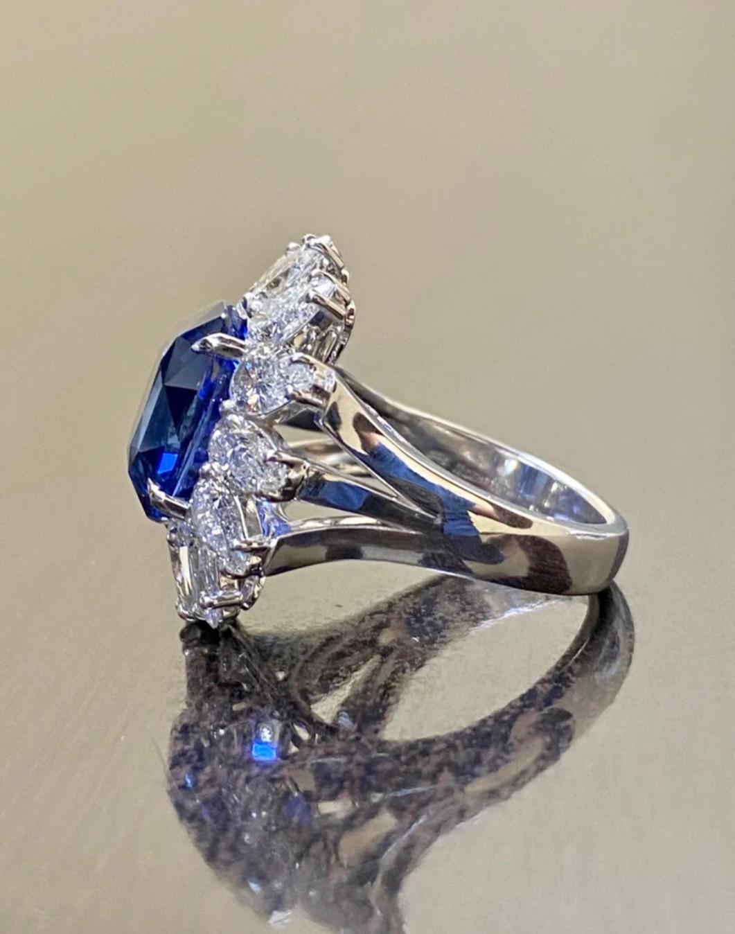 Platinum Art Deco Pear Shape Diamond 8.59 Carat Blue Sapphire Engagement Ring For Sale 5