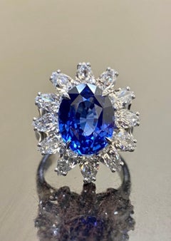 Platinum Art Deco Pear Shape Diamond 8.59 Carat Blue Sapphire Engagement Ring