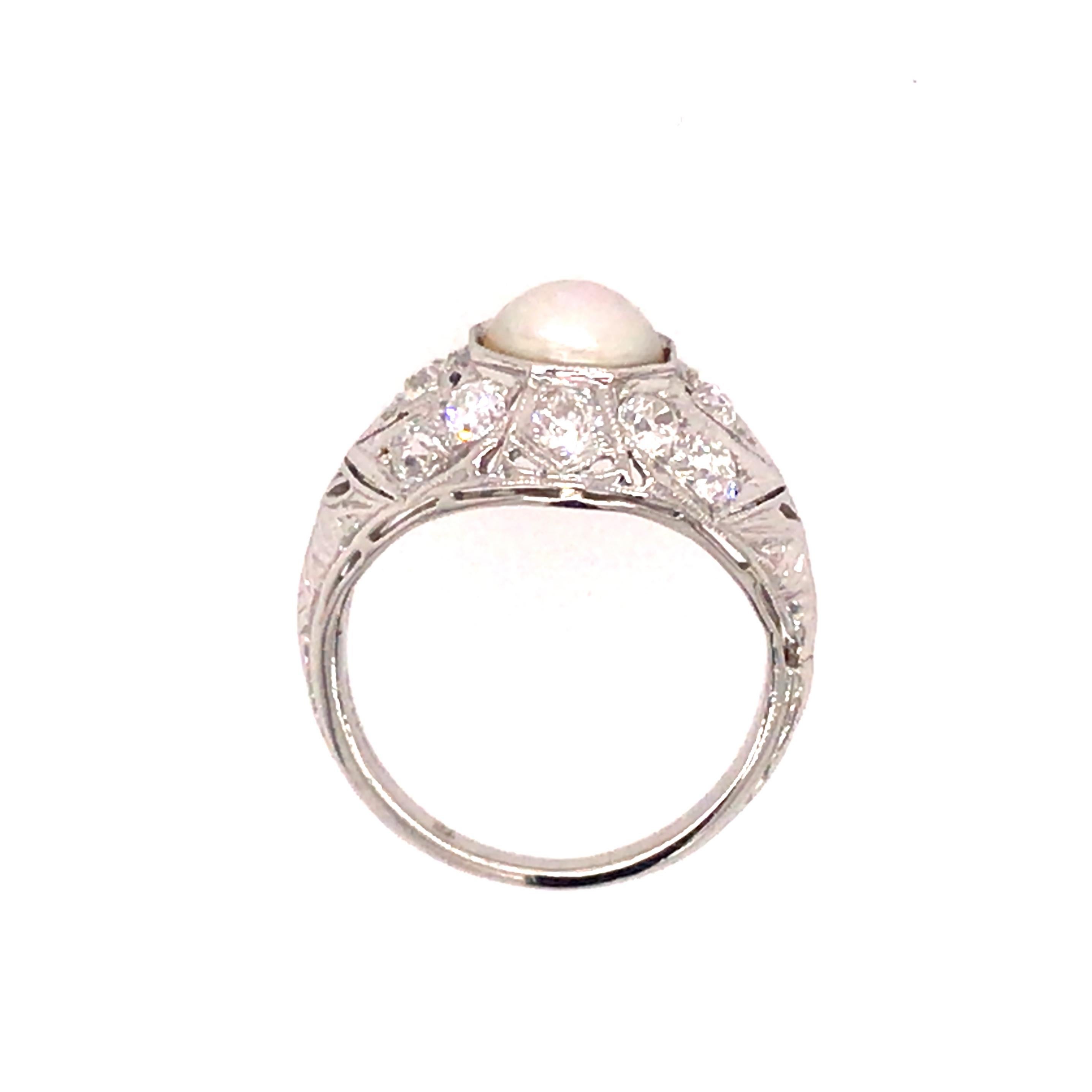 Women's Platinum Art Deco Pearl Diamond Ring