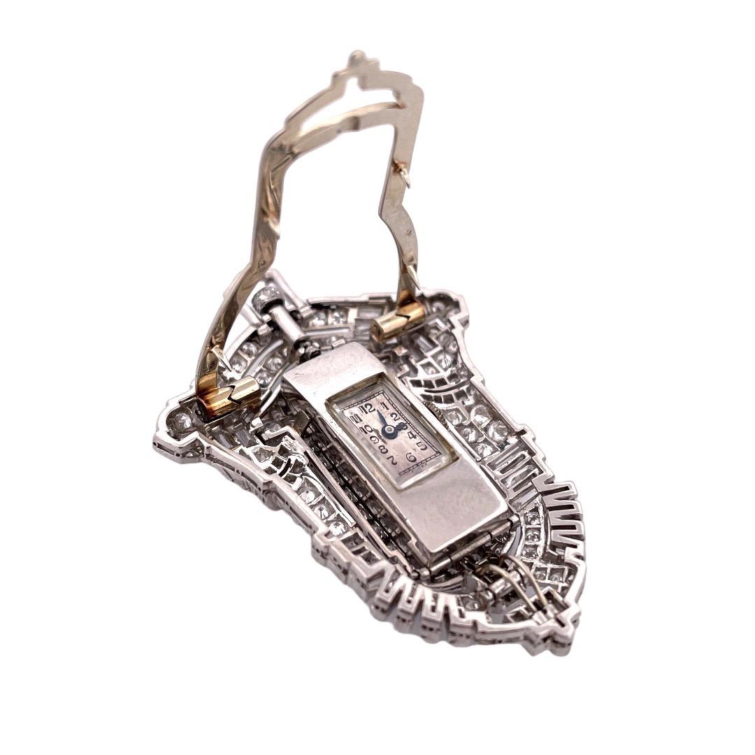 Women's or Men's Platinum Art Deco Pendant, Watch, and Brooch with 6.50 TCW Mixed Cut Diamonds For Sale