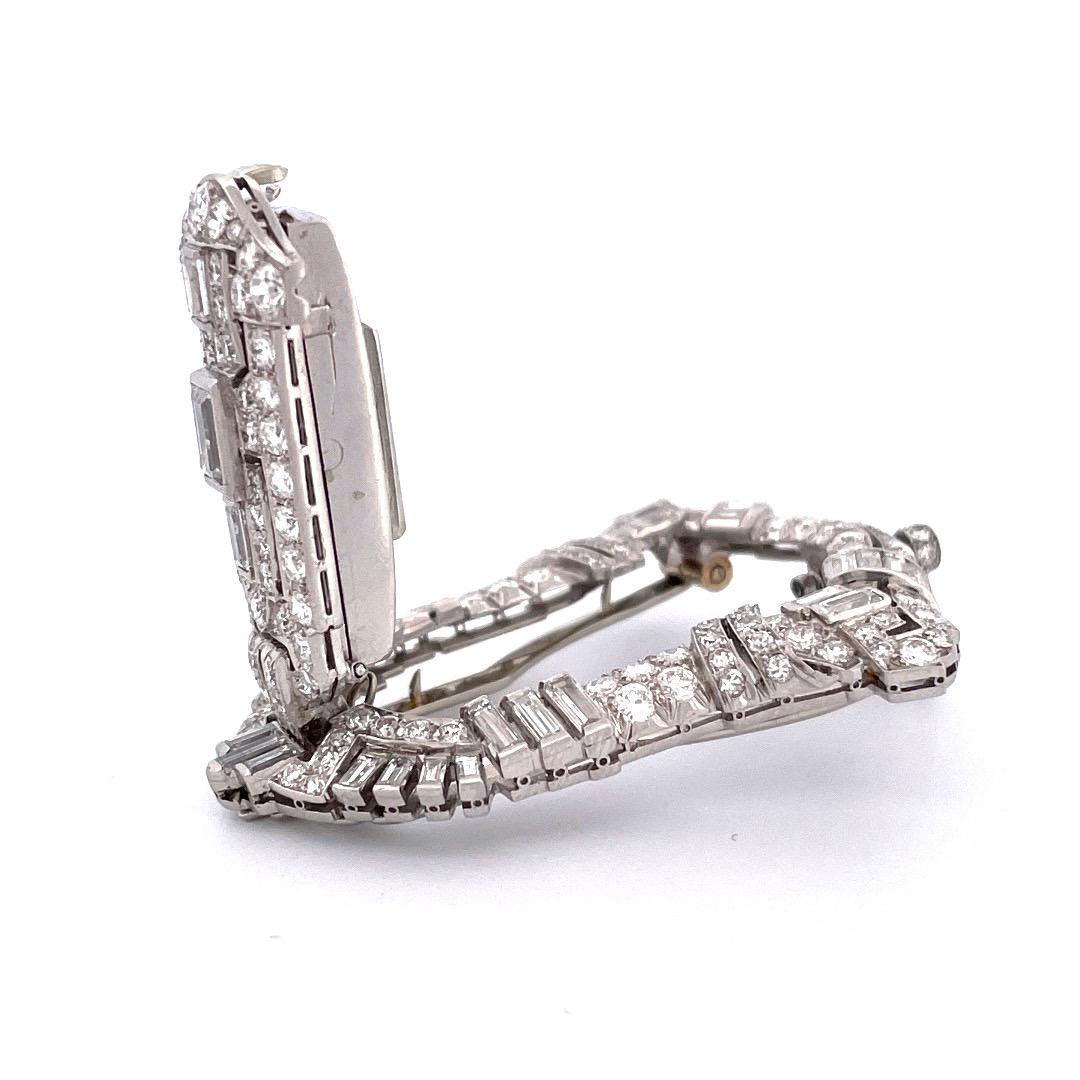 Platinum Art Deco Pendant, Watch, and Brooch with 6.50 TCW Mixed Cut Diamonds For Sale 1
