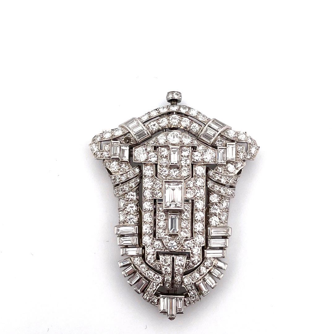 Platinum Art Deco Pendant, Watch, and Brooch with 6.50 TCW Mixed Cut Diamonds For Sale 3