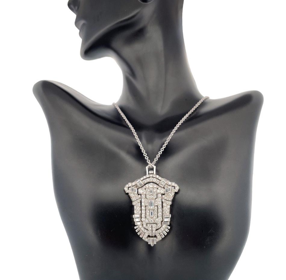 Platinum Art Deco Pendant, Watch, and Brooch with 6.50 TCW Mixed Cut Diamonds For Sale 4