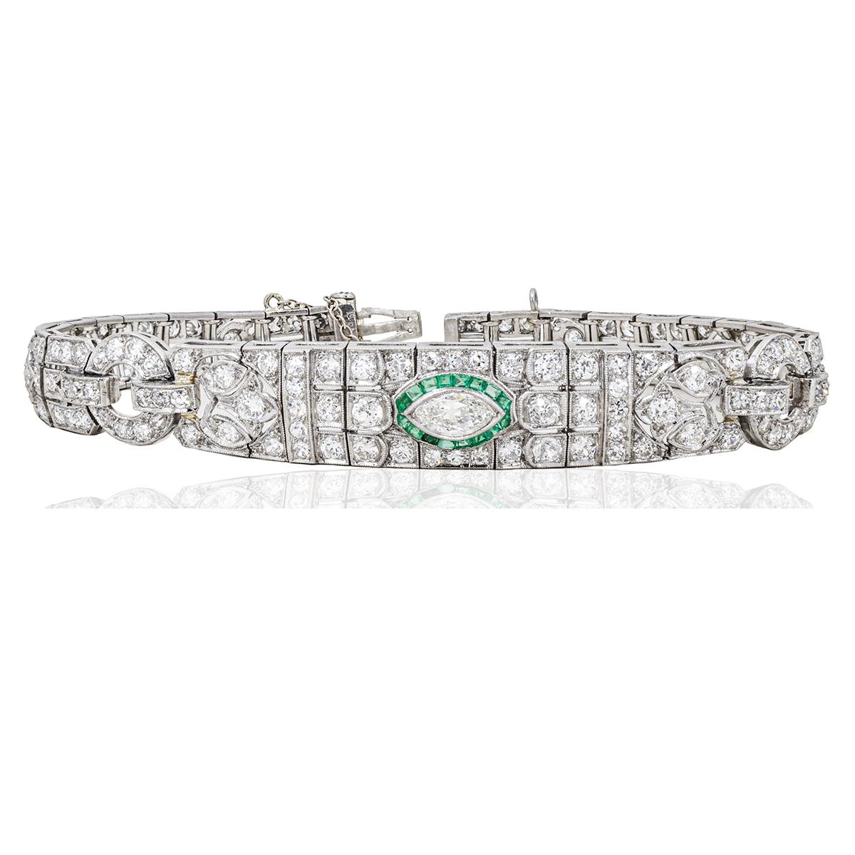 Marquise Cut Platinum Art Deco Period Bracelet For Sale