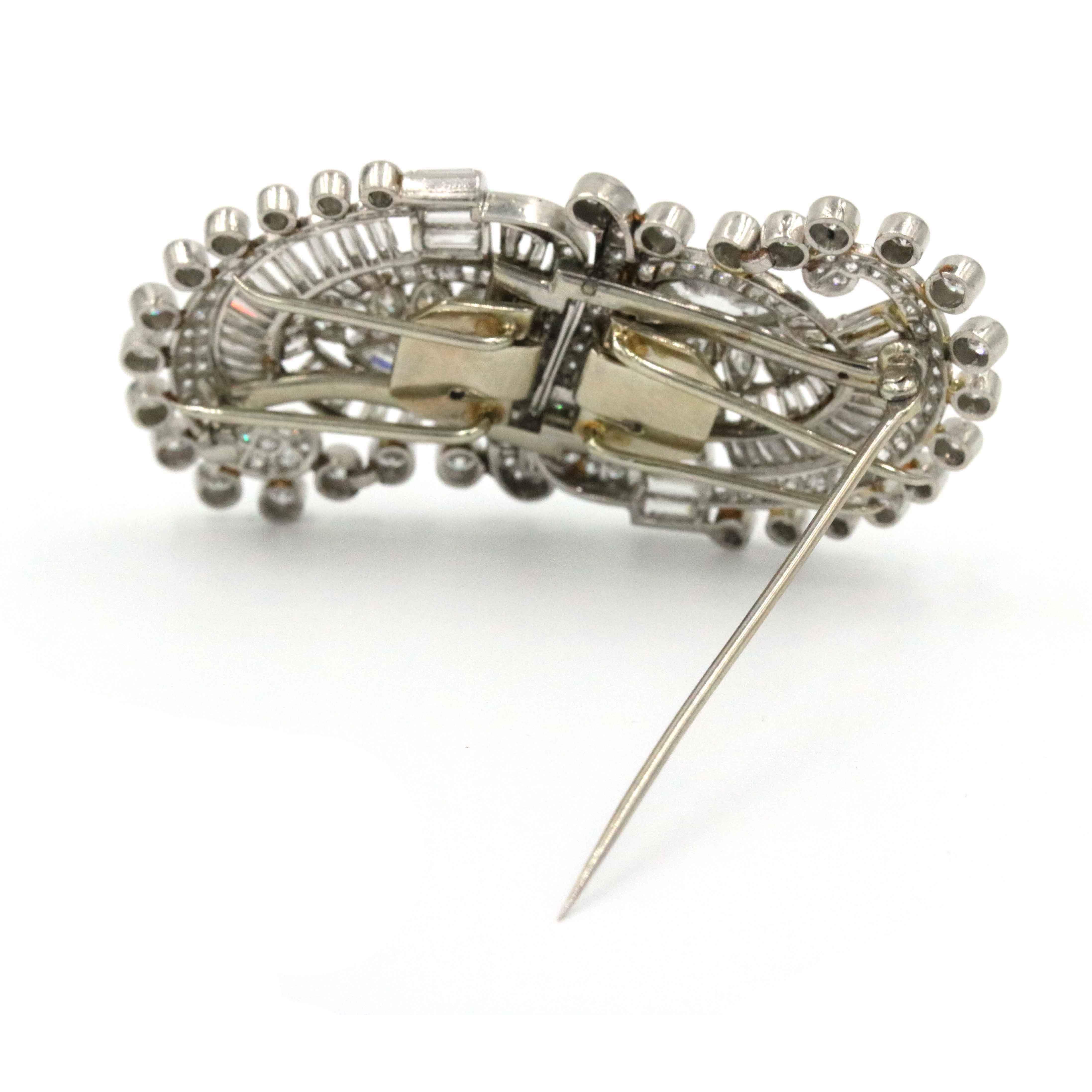 Round Cut Platinum Art Deco Pin/Brooch with ~7.50 CTW of Diamonds For Sale