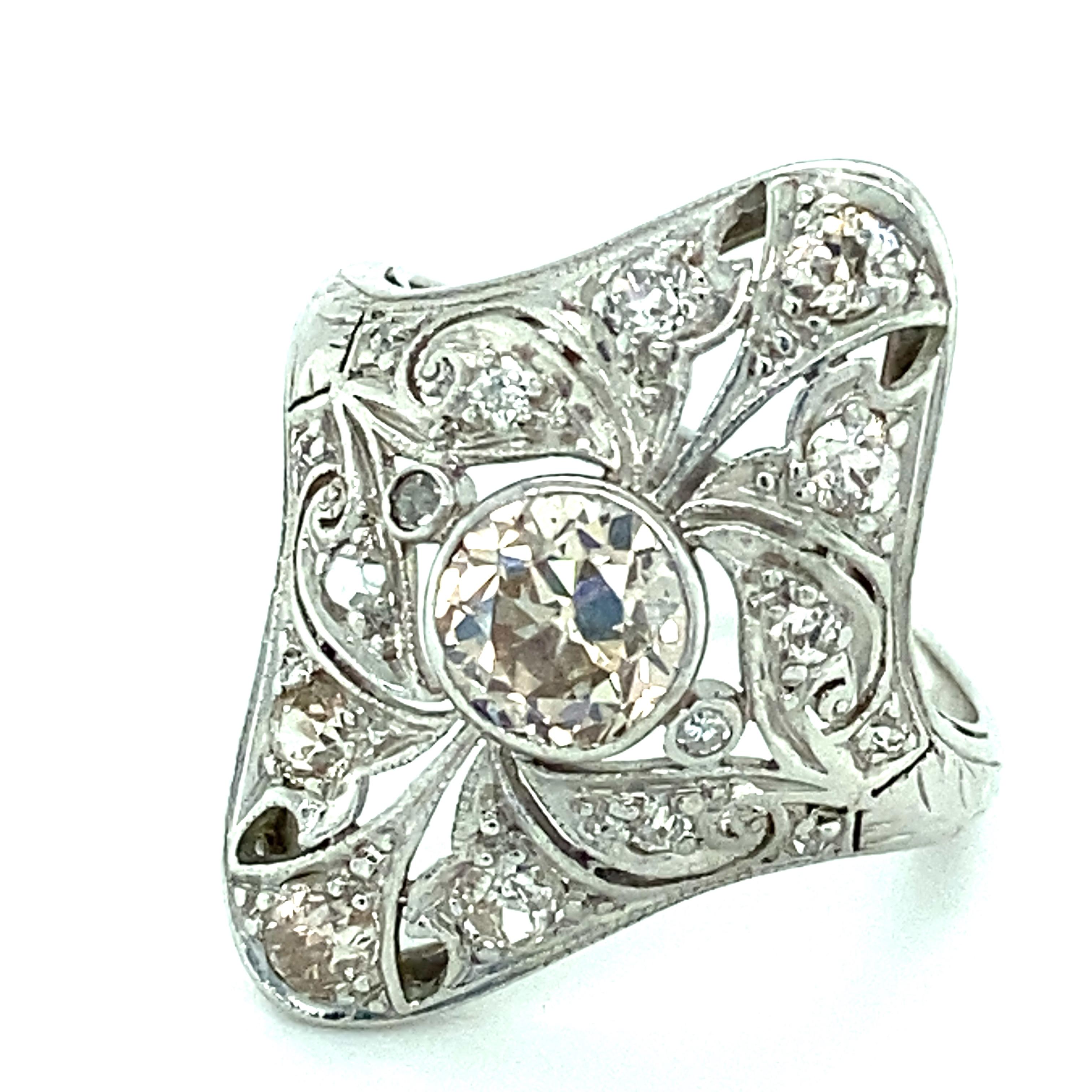 Old European Cut Platinum Art Deco Pink-Brown Diamond Ring