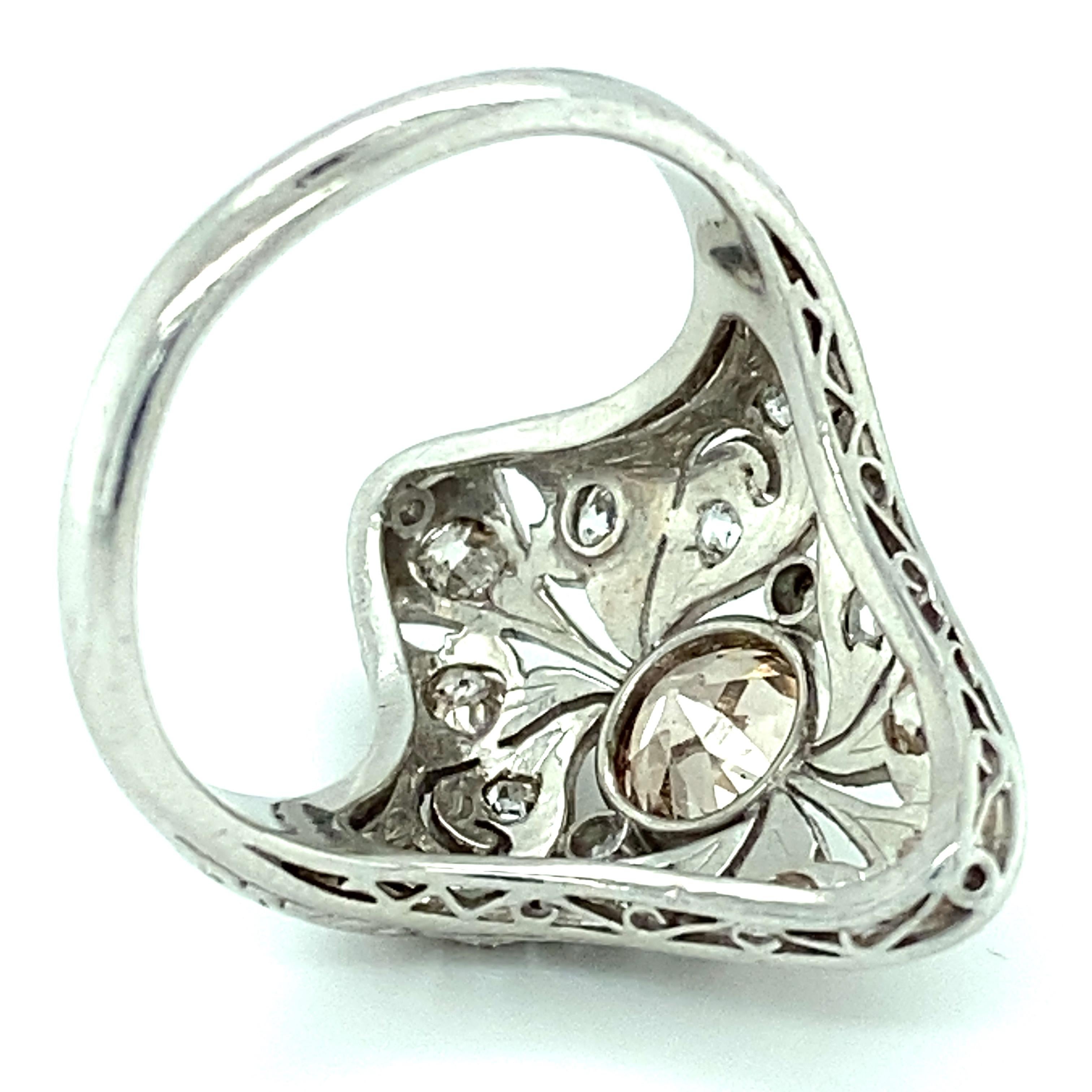 Women's or Men's Platinum Art Deco Pink-Brown Diamond Ring
