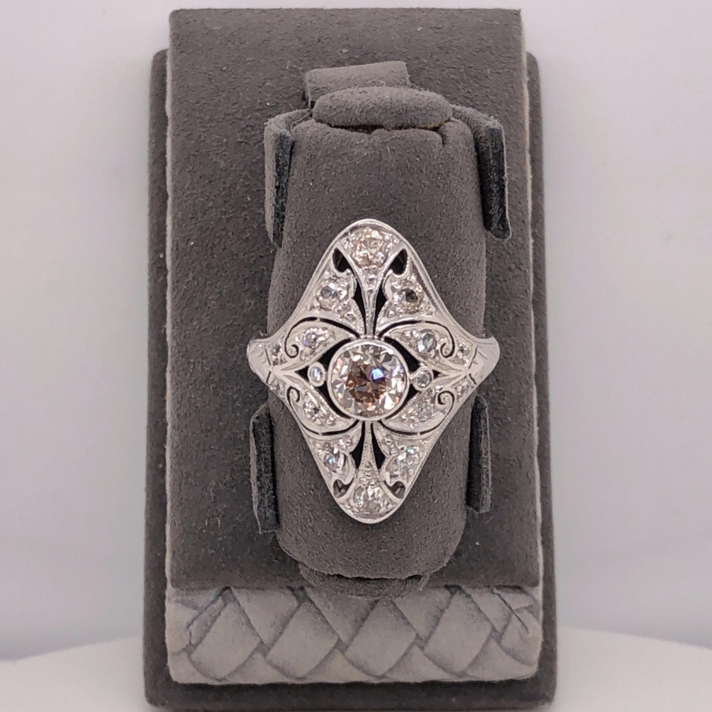 Platinum Art Deco Pink-Brown Diamond Ring 1
