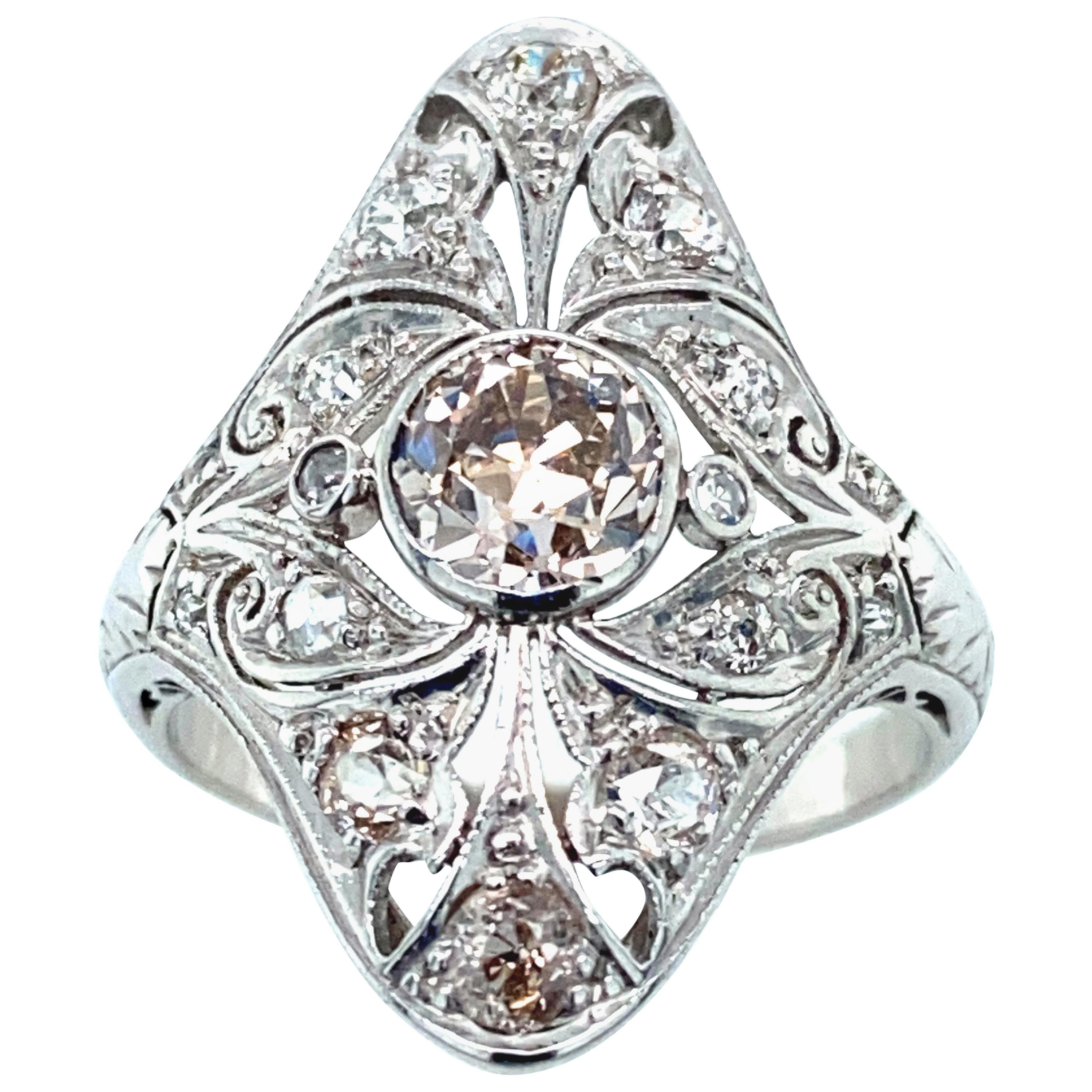 Platinum Art Deco Pink-Brown Diamond Ring