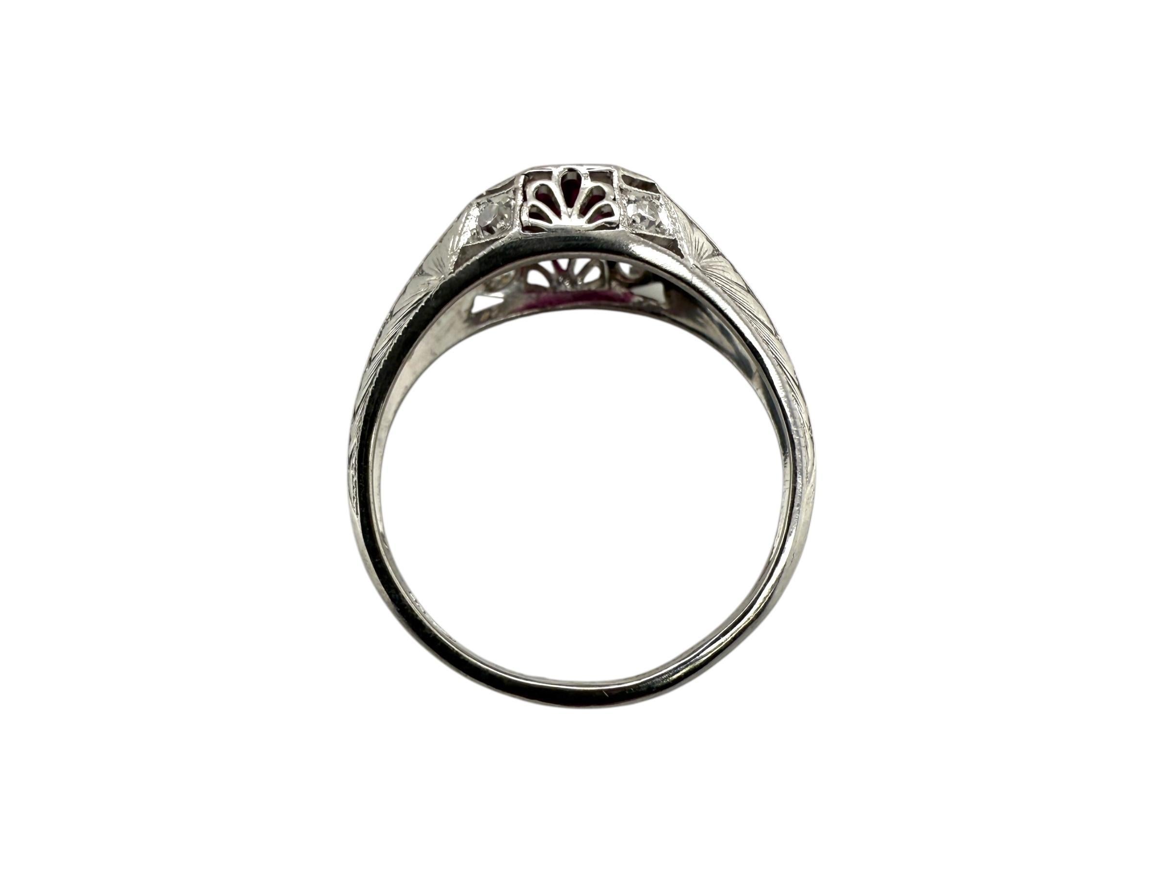Platin Art Deco Rhodolith Granat & Diamant Solitär Ring im Angebot 3