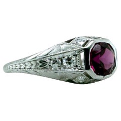 Platinum Art Deco Rhodolite Garnet & Diamond Solitaire Ring