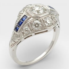 Platinum Art Deco Ring with 0.5 Ct. Round Center Diamond. (Size 7.75)