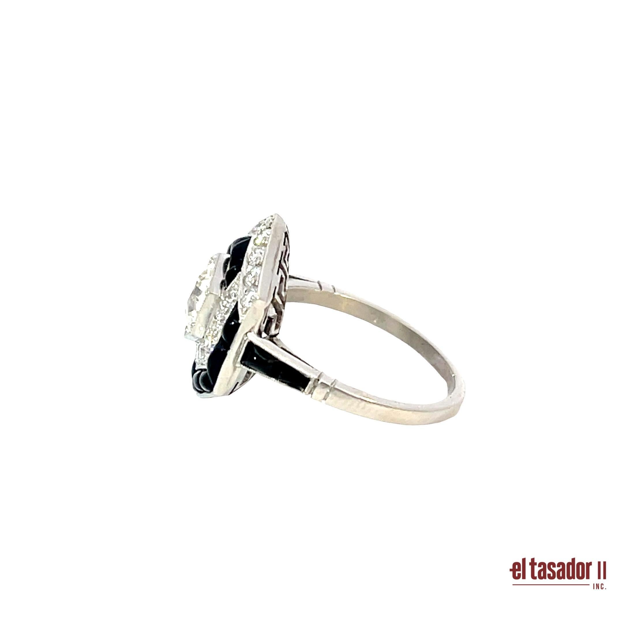 Bague Art Déco en platine avec 0,91ct de diamant, onyx et 0,64ct de diamant en accents Neuf - En vente à Aventura, FL