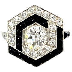 Anello Art Deco in platino con diamante da 0,91 carati, onice e accenti di diamante da 0,64 carati