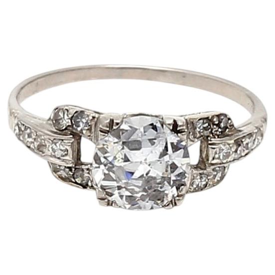 Platinum Art Deco Ring with 1.33ct Round & Circular Diamonds Size 6 E SI2 GIA