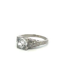 Platinum Art Deco Ring with 1.34 Ct Circular Cut Diamonds Size 5.5 G-I1 GIA Cert