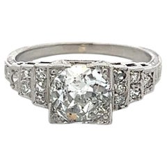 Platinum Art Deco Ring with 1.34 Ct Circular Cut Diamonds Size 5.5 G-I1 GIA Cert