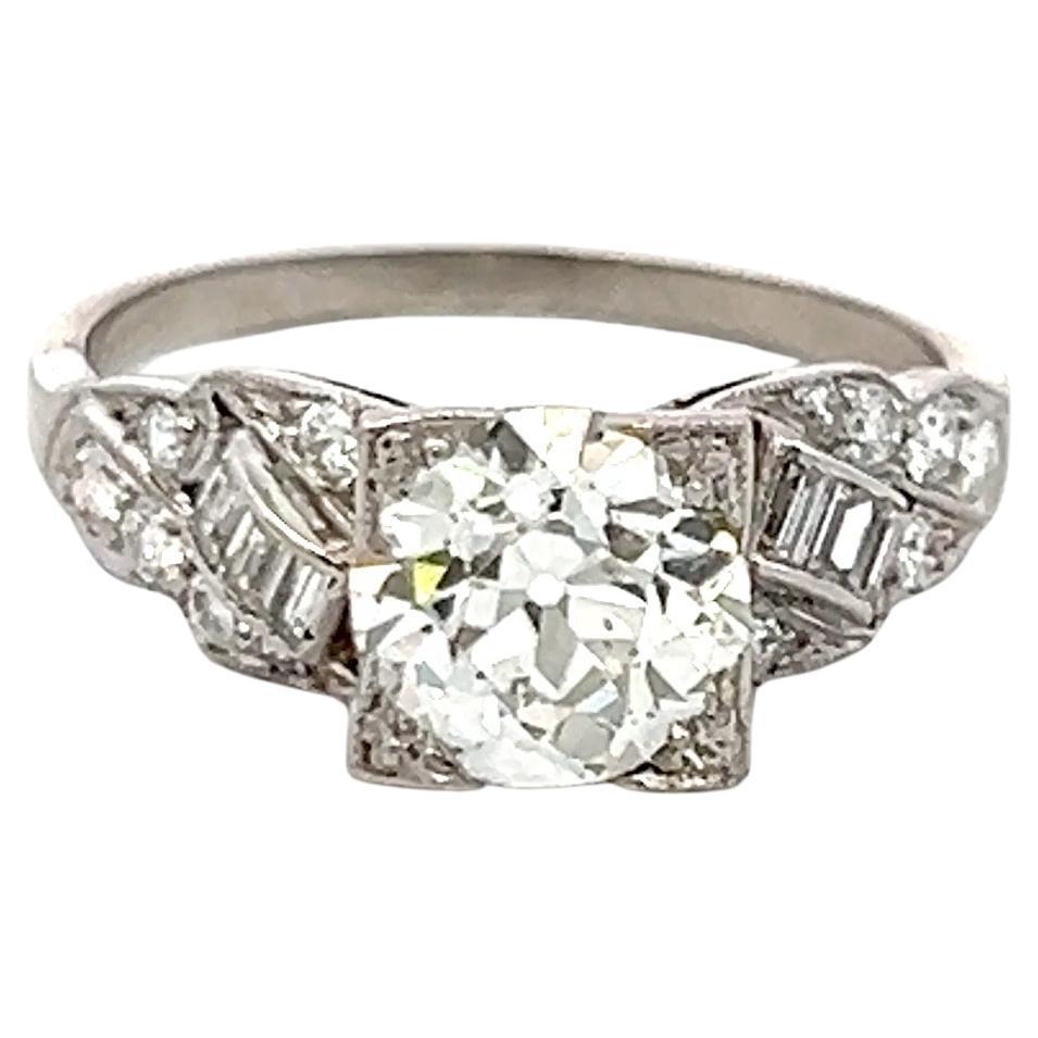 Platinum Art Deco Ring with 1.63 Carat Old European Cut GIA Diamonds Size 5.25