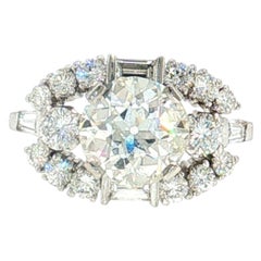 Platinum Art Deco Ring with 3.54 Carat Mixed Cut Diamonds Size 6 H-VS2 GIA