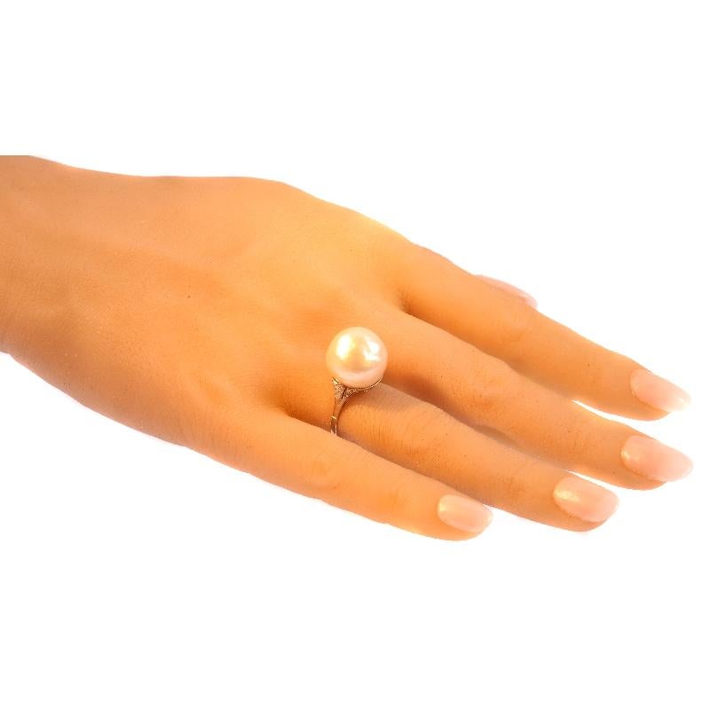 Platinum Art Deco Ring with Certified Pearl and Diamonds, circa 1920 For Sale 4