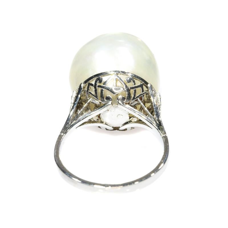 Platinum Art Deco Ring with Certified Pearl and Diamonds, circa 1920 For Sale 3
